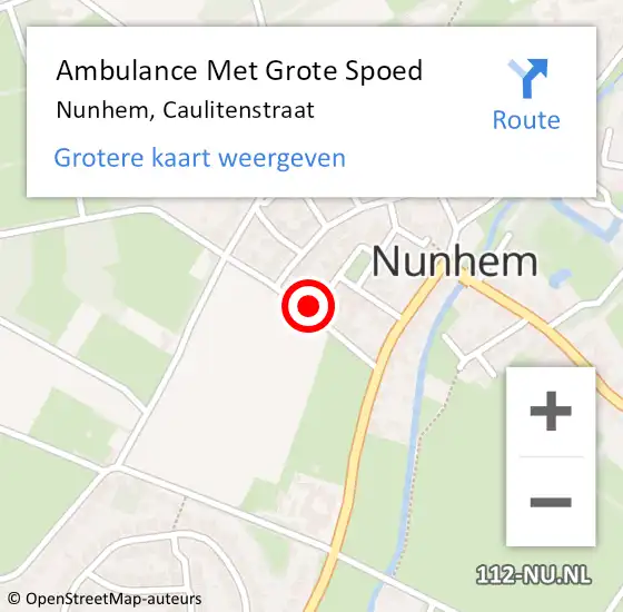 Locatie op kaart van de 112 melding: Ambulance Met Grote Spoed Naar Nunhem, Caulitenstraat op 15 mei 2014 00:56