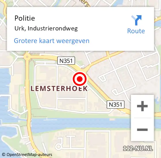Locatie op kaart van de 112 melding: Politie Urk, Industrierondweg op 6 augustus 2020 21:37