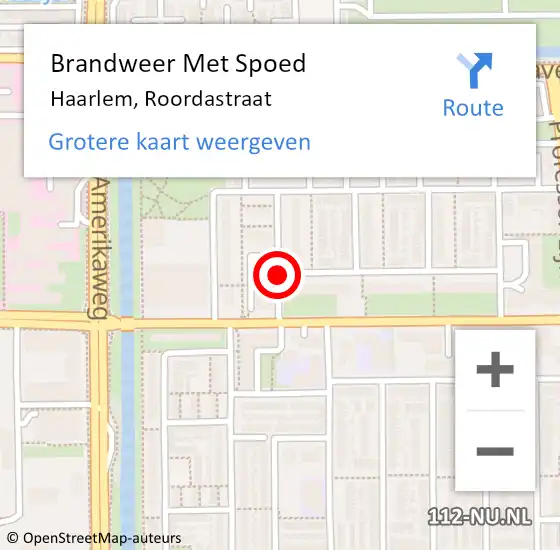 Locatie op kaart van de 112 melding: Brandweer Met Spoed Naar Haarlem, Roordastraat op 6 augustus 2020 21:53