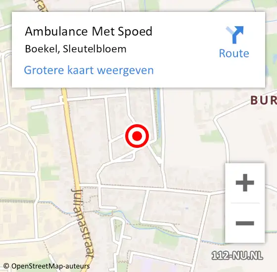 Locatie op kaart van de 112 melding: Ambulance Met Spoed Naar Boekel, Sleutelbloem op 15 mei 2014 01:32