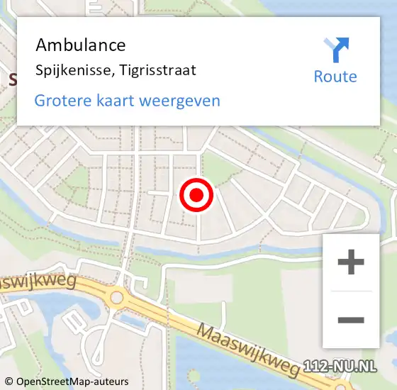 Locatie op kaart van de 112 melding: Ambulance Spijkenisse, Tigrisstraat op 6 augustus 2020 23:08