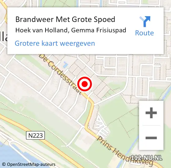 Locatie op kaart van de 112 melding: Brandweer Met Grote Spoed Naar Hoek van Holland, Gemma Frisiuspad op 7 augustus 2020 08:30