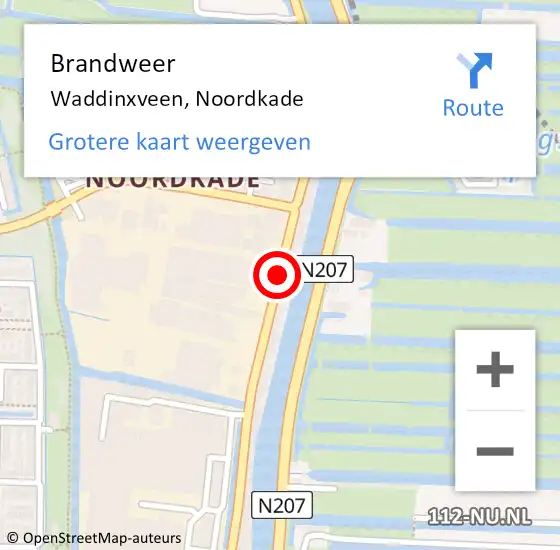 Locatie op kaart van de 112 melding: Brandweer Waddinxveen, Noordkade op 7 augustus 2020 10:11