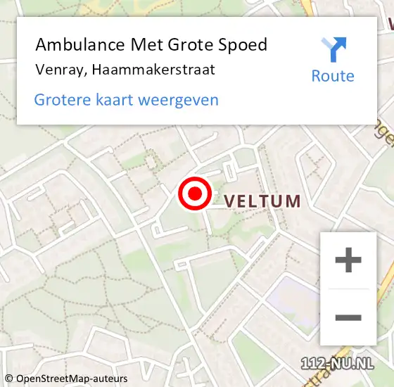 Locatie op kaart van de 112 melding: Ambulance Met Grote Spoed Naar Venray, Haammakerstraat op 7 augustus 2020 11:09