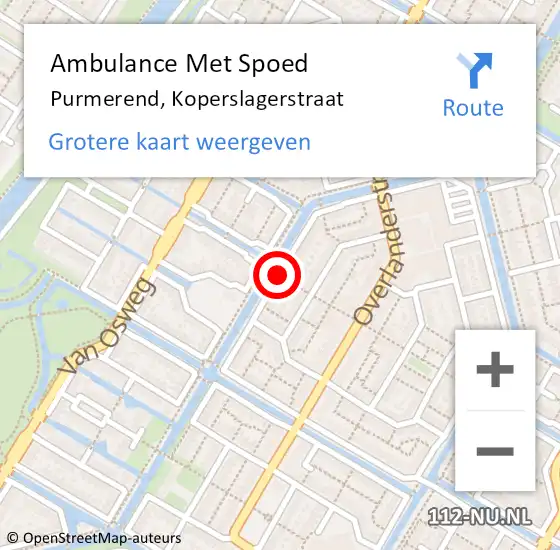Locatie op kaart van de 112 melding: Ambulance Met Spoed Naar Purmerend, Koperslagerstraat op 7 augustus 2020 11:11