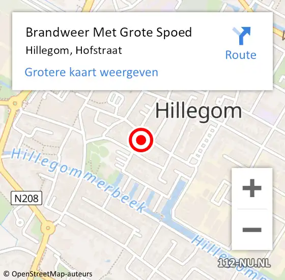 Locatie op kaart van de 112 melding: Brandweer Met Grote Spoed Naar Hillegom, Hofstraat op 15 mei 2014 05:01