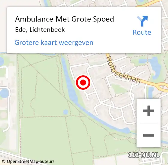 Locatie op kaart van de 112 melding: Ambulance Met Grote Spoed Naar Ede, Lichtenbeek op 7 augustus 2020 11:51