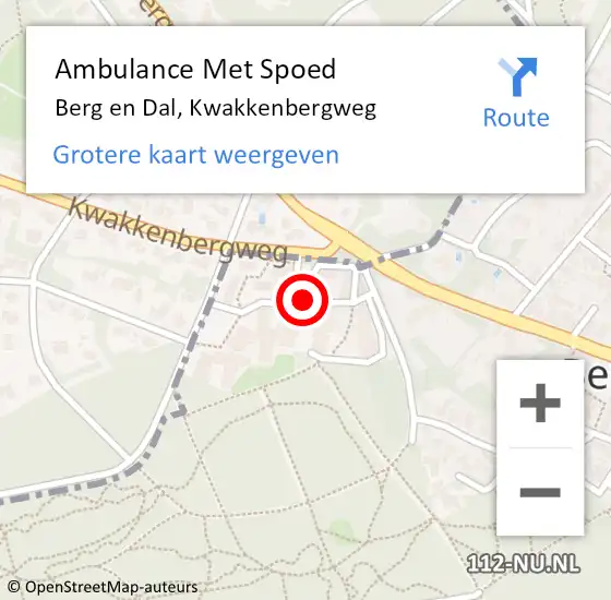 Locatie op kaart van de 112 melding: Ambulance Met Spoed Naar Berg en Dal, Kwakkenbergweg op 7 augustus 2020 13:11