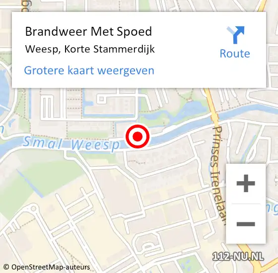 Locatie op kaart van de 112 melding: Brandweer Met Spoed Naar Weesp, Korte Stammerdijk op 7 augustus 2020 13:30