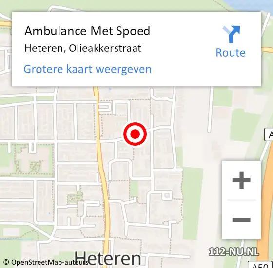 Locatie op kaart van de 112 melding: Ambulance Met Spoed Naar Heteren, Olieakkerstraat op 7 augustus 2020 14:04