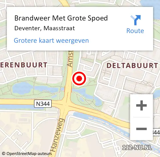 Locatie op kaart van de 112 melding: Brandweer Met Grote Spoed Naar Deventer, Maasstraat op 7 augustus 2020 14:39