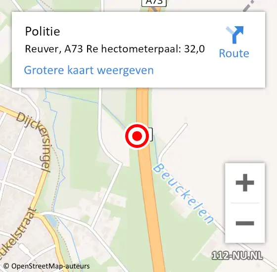 Locatie op kaart van de 112 melding: Politie Reuver, A73 Re hectometerpaal: 32,0 op 7 augustus 2020 15:06