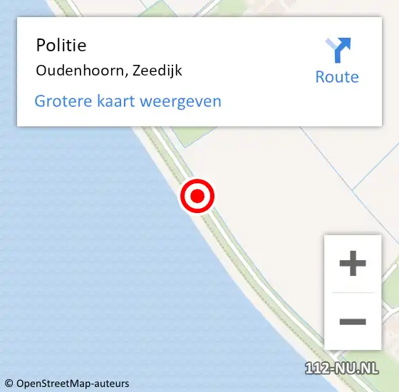 Locatie op kaart van de 112 melding: Politie Oudenhoorn, Zeedijk op 7 augustus 2020 15:28
