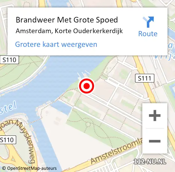 Locatie op kaart van de 112 melding: Brandweer Met Grote Spoed Naar Amsterdam, Korte Ouderkerkerdijk op 7 augustus 2020 16:09
