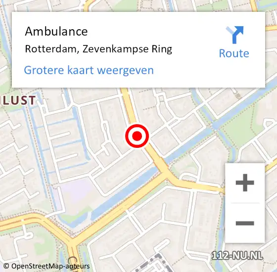 Locatie op kaart van de 112 melding: Ambulance Rotterdam, Zevenkampse Ring op 7 augustus 2020 16:23