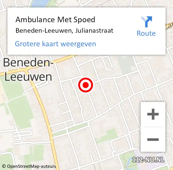 Locatie op kaart van de 112 melding: Ambulance Met Spoed Naar Beneden-Leeuwen, Julianastraat op 7 augustus 2020 19:44