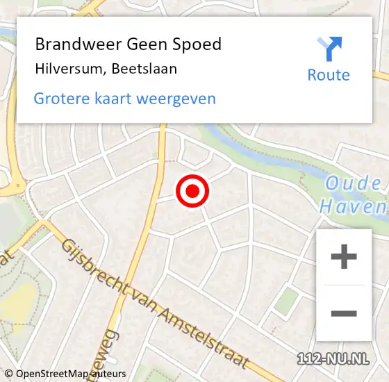 Locatie op kaart van de 112 melding: Brandweer Geen Spoed Naar Hilversum, Beetslaan op 7 augustus 2020 21:10