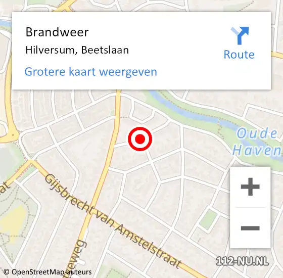 Locatie op kaart van de 112 melding: Brandweer Hilversum, Beetslaan op 7 augustus 2020 21:10