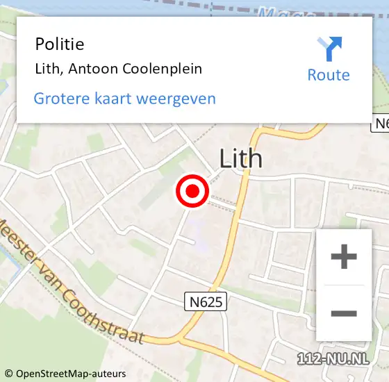 Locatie op kaart van de 112 melding: Politie Lith, Antoon Coolenplein op 7 augustus 2020 23:56