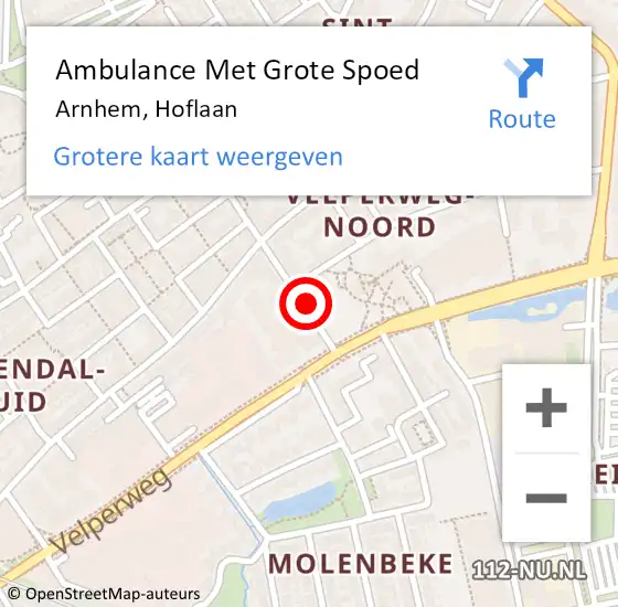 Locatie op kaart van de 112 melding: Ambulance Met Grote Spoed Naar Arnhem, Hoflaan op 8 augustus 2020 00:45