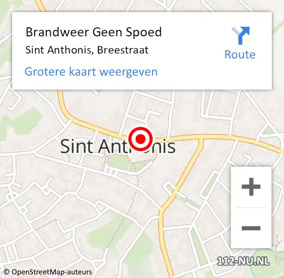 Locatie op kaart van de 112 melding: Brandweer Geen Spoed Naar Sint Anthonis, Breestraat op 8 augustus 2020 02:27