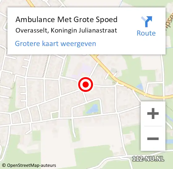 Locatie op kaart van de 112 melding: Ambulance Met Grote Spoed Naar Overasselt, Koningin Julianastraat op 8 augustus 2020 02:32