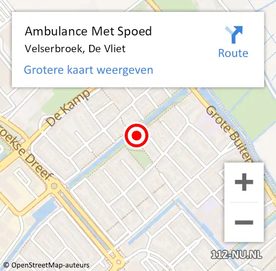 Locatie op kaart van de 112 melding: Ambulance Met Spoed Naar Velserbroek, De Vliet op 8 augustus 2020 03:04