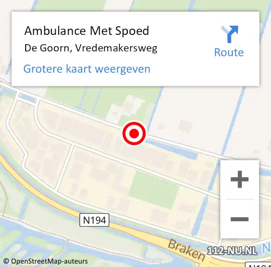 Locatie op kaart van de 112 melding: Ambulance Met Spoed Naar De Goorn, Vredemakersweg op 8 augustus 2020 03:21