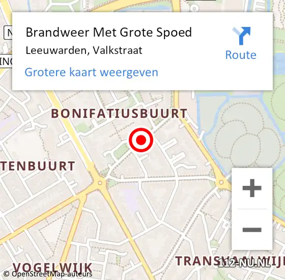 Locatie op kaart van de 112 melding: Brandweer Met Grote Spoed Naar Leeuwarden, Valkstraat op 8 augustus 2020 04:48