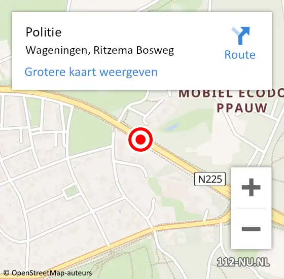 Locatie op kaart van de 112 melding: Politie Wageningen, Ritzema Bosweg op 8 augustus 2020 09:40