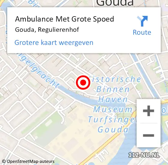 Locatie op kaart van de 112 melding: Ambulance Met Grote Spoed Naar Gouda, Regulierenhof op 8 augustus 2020 10:16