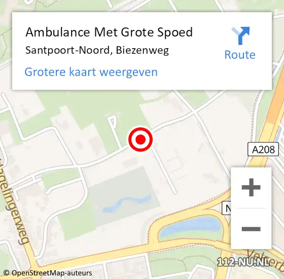 Locatie op kaart van de 112 melding: Ambulance Met Grote Spoed Naar Santpoort-Noord, Biezenweg op 8 augustus 2020 10:25