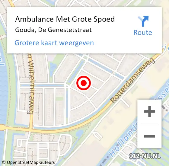 Locatie op kaart van de 112 melding: Ambulance Met Grote Spoed Naar Gouda, De Genestetstraat op 8 augustus 2020 10:27