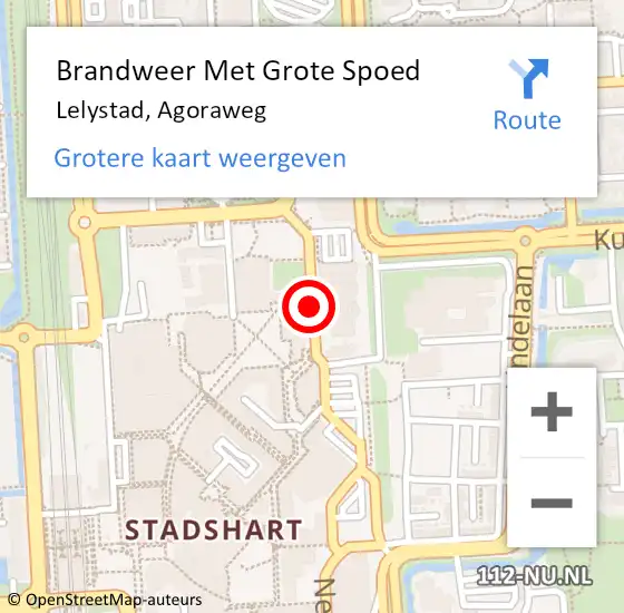 Locatie op kaart van de 112 melding: Brandweer Met Grote Spoed Naar Lelystad, Agoraweg op 8 augustus 2020 10:28
