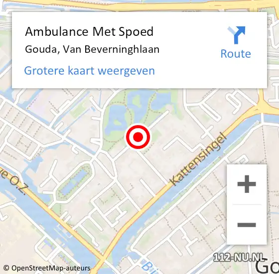 Locatie op kaart van de 112 melding: Ambulance Met Spoed Naar Gouda, Van Beverninghlaan op 8 augustus 2020 10:48