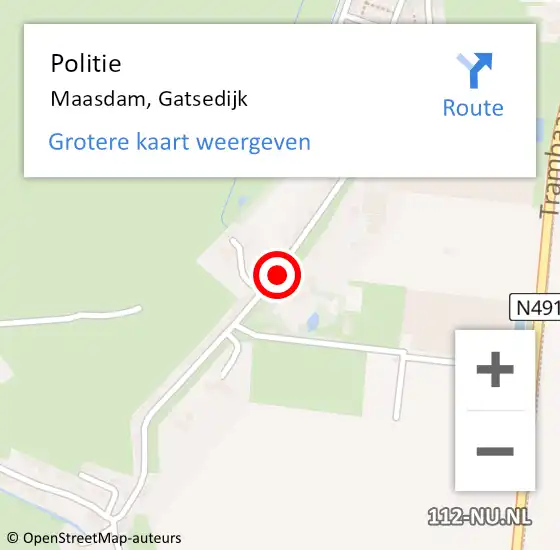 Locatie op kaart van de 112 melding: Politie Maasdam, Gatsedijk op 8 augustus 2020 12:03