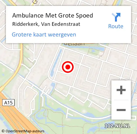 Locatie op kaart van de 112 melding: Ambulance Met Grote Spoed Naar Ridderkerk, Van Eedenstraat op 8 augustus 2020 13:15