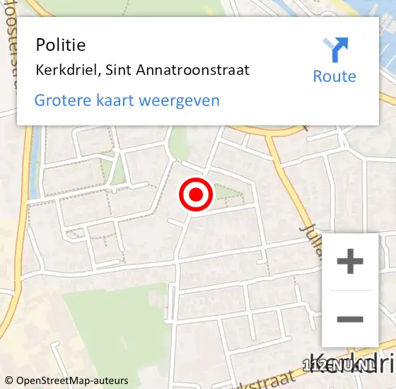 Locatie op kaart van de 112 melding: Politie Kerkdriel, Sint Annatroonstraat op 8 augustus 2020 13:27