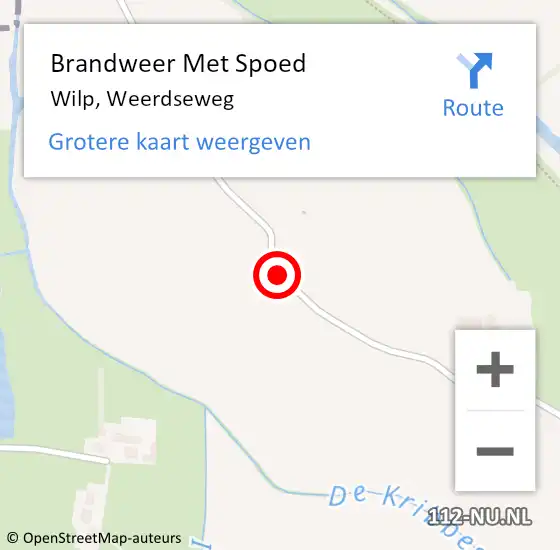 Locatie op kaart van de 112 melding: Brandweer Met Spoed Naar Wilp, Weerdseweg op 8 augustus 2020 13:44