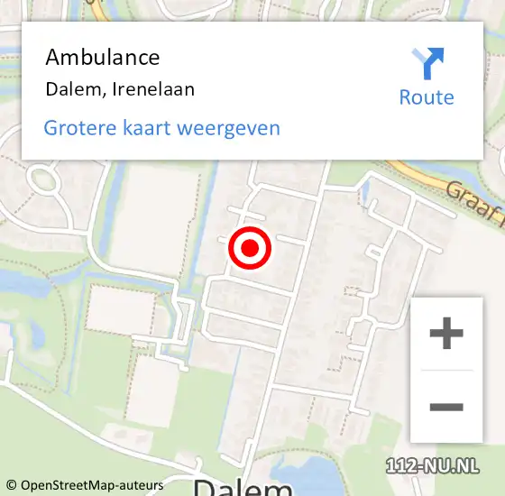 Locatie op kaart van de 112 melding: Ambulance Dalem, Irenelaan op 8 augustus 2020 13:49