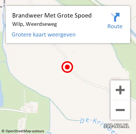 Locatie op kaart van de 112 melding: Brandweer Met Grote Spoed Naar Wilp, Weerdseweg op 8 augustus 2020 14:07