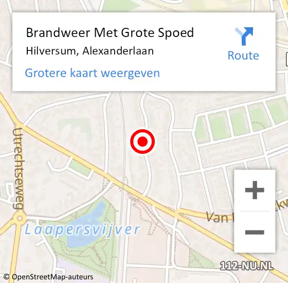 Locatie op kaart van de 112 melding: Brandweer Met Grote Spoed Naar Hilversum, Alexanderlaan op 8 augustus 2020 20:55