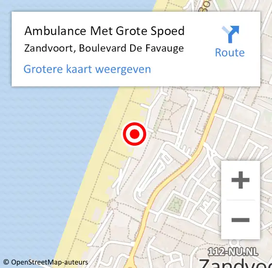 Locatie op kaart van de 112 melding: Ambulance Met Grote Spoed Naar Zandvoort, Boulevard De Favauge op 8 augustus 2020 23:20