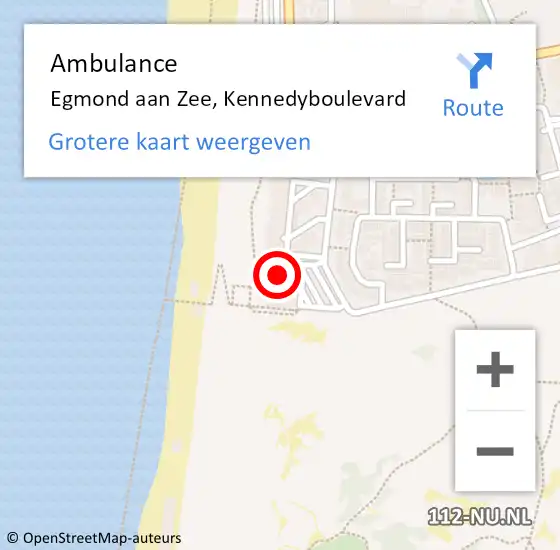 Locatie op kaart van de 112 melding: Ambulance Egmond aan Zee, Kennedyboulevard op 15 mei 2014 09:32