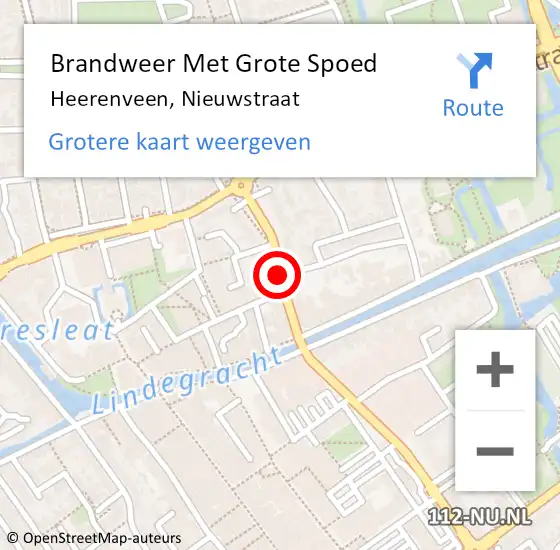 Locatie op kaart van de 112 melding: Brandweer Met Grote Spoed Naar Heerenveen, Nieuwstraat op 9 augustus 2020 02:07