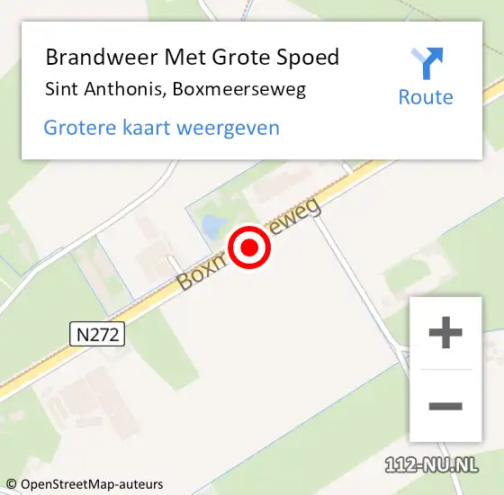 Locatie op kaart van de 112 melding: Brandweer Met Grote Spoed Naar Sint Anthonis, Boxmeerseweg op 9 augustus 2020 02:57