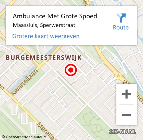Locatie op kaart van de 112 melding: Ambulance Met Grote Spoed Naar Maassluis, Sperwerstraat op 9 augustus 2020 04:17