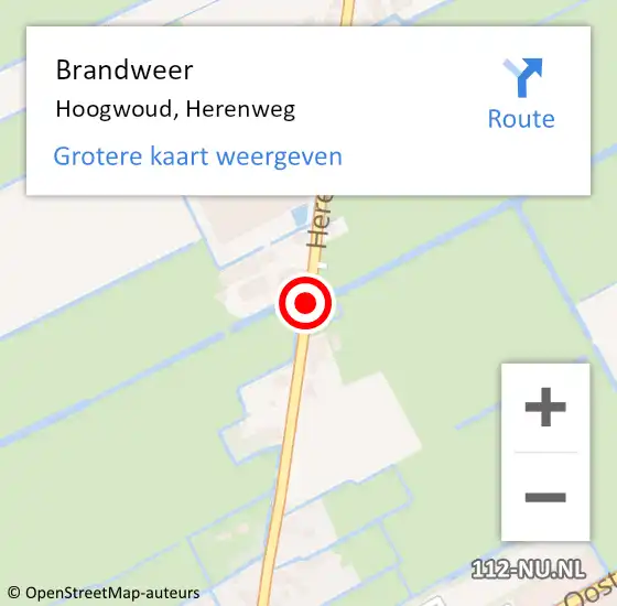 Locatie op kaart van de 112 melding: Brandweer Hoogwoud, Herenweg op 9 augustus 2020 05:56