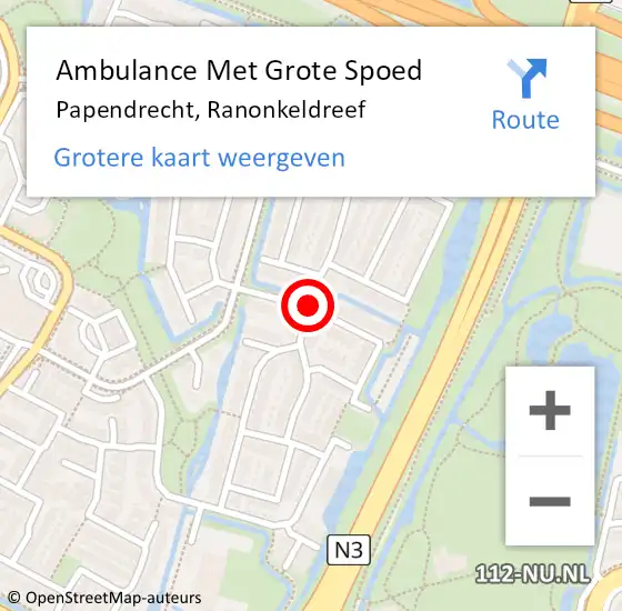 Locatie op kaart van de 112 melding: Ambulance Met Grote Spoed Naar Papendrecht, Ranonkeldreef op 9 augustus 2020 06:32