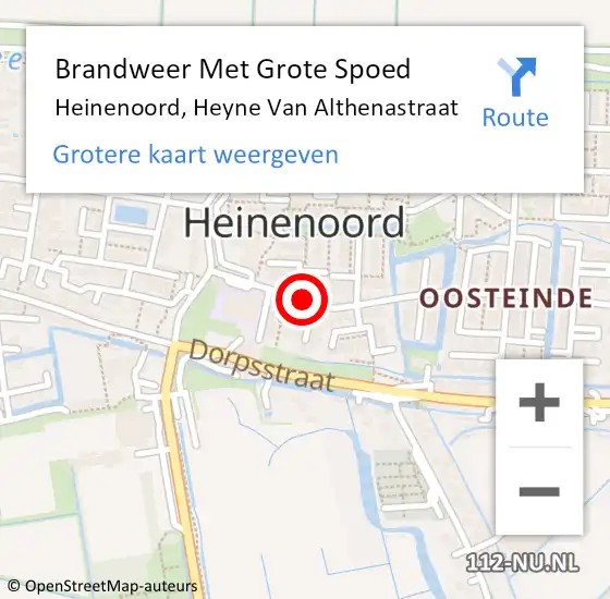 Locatie op kaart van de 112 melding: Brandweer Met Grote Spoed Naar Heinenoord, Heyne Van Althenastraat op 9 augustus 2020 09:08